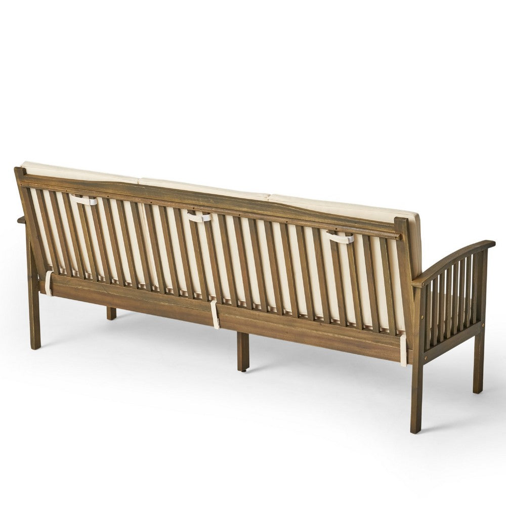 Gerry Outdoor Bench Sofa, Cream Foam Pads, Gray Acacia Wood 78 Inch -BM335320