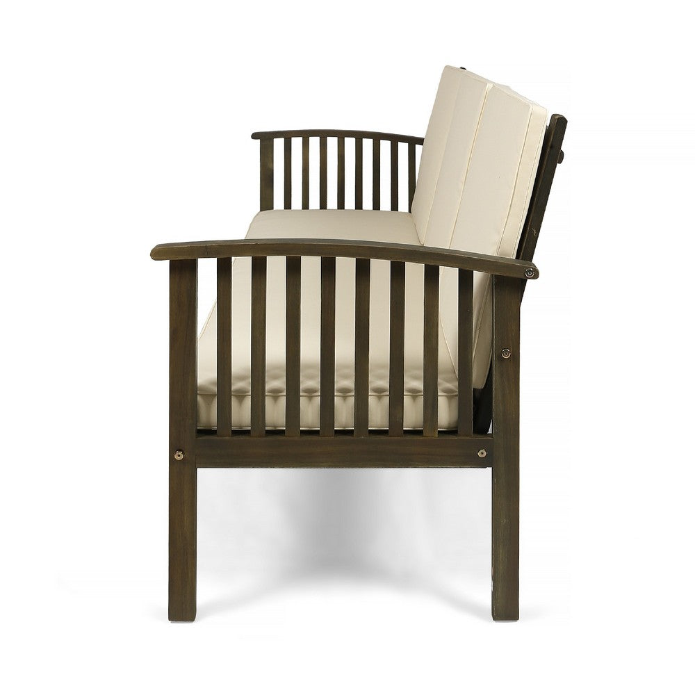 Gerry Outdoor Bench Sofa, Cream Foam Pads, Gray Acacia Wood 78 Inch -BM335320