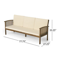 Gerry Outdoor Bench Sofa, Cream Foam Pads, Gray Acacia Wood 78 Inch -BM335320
