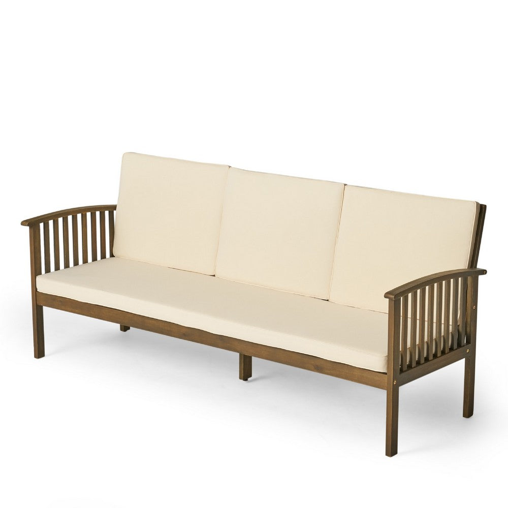 Gerry Outdoor Bench Sofa, Cream Foam Pads, Gray Acacia Wood 78 Inch -BM335320