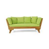 Flex Outdoor Daybed, 65 Inch Teak Brown Acacia Wood, Green Cushions -BM335323