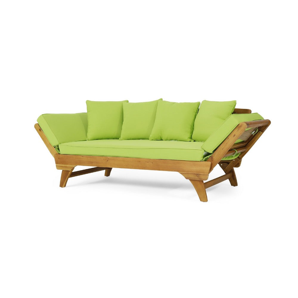 Flex Outdoor Daybed, 65 Inch Teak Brown Acacia Wood, Green Cushions -BM335323