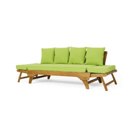 Flex Outdoor Daybed, 65 Inch Teak Brown Acacia Wood, Green Cushions -BM335323