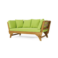 Flex Outdoor Daybed, 65 Inch Teak Brown Acacia Wood, Green Cushions -BM335323
