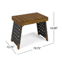 Leo Outdoor Foldable Side Table, 20 Inch Brown Wood, Black Nylon Strap -BM335325