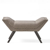 Vibe Ottoman Bench, Tufted Gray Fabric, 36 Inch, Nailhead Trim -BM335328