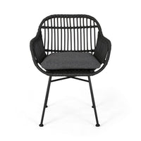 Tee Outdoor Conversation Chair Set of 2, Gray Rattan, Black Metal -BM335329