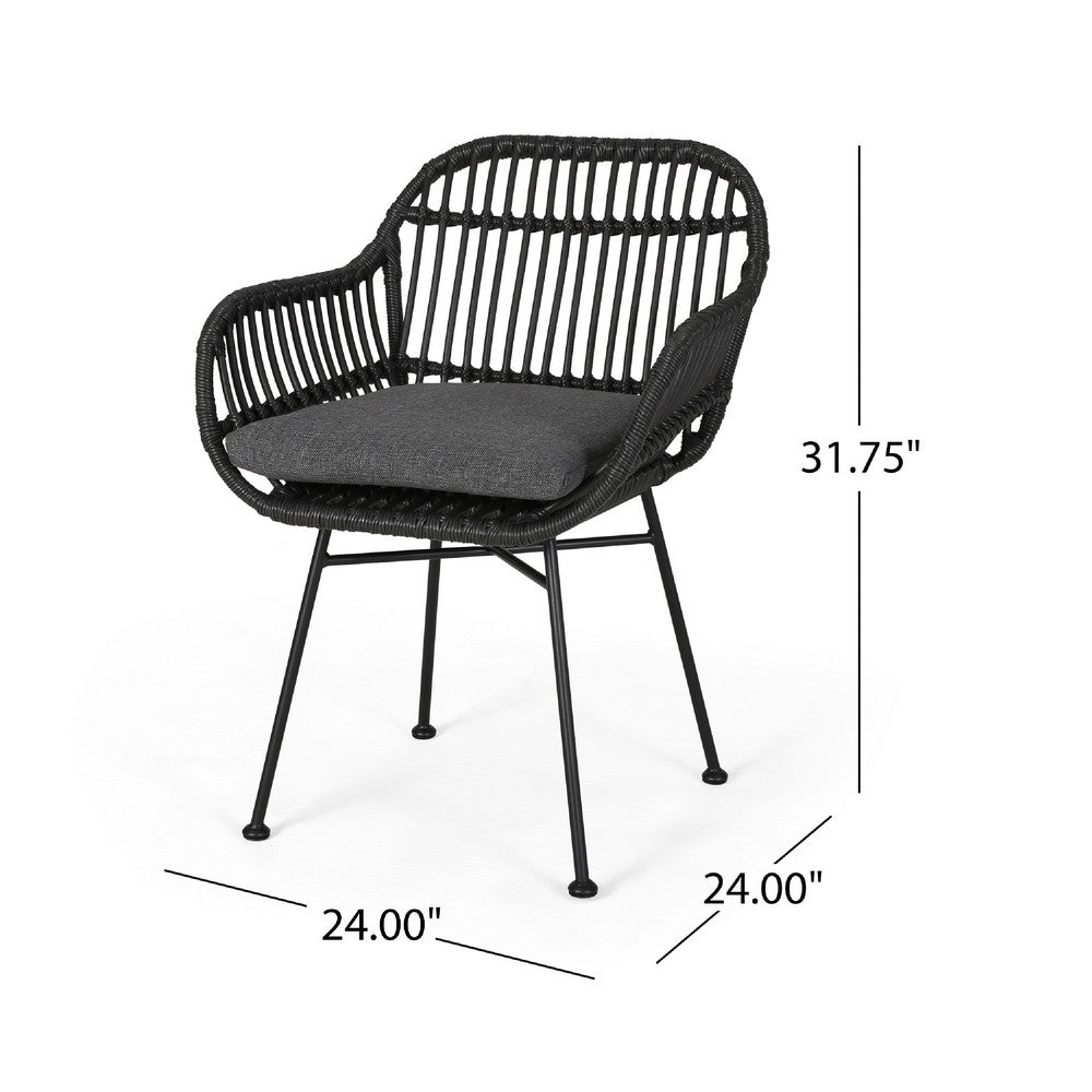 Tee Outdoor Conversation Chair Set of 2, Gray Rattan, Black Metal -BM335329