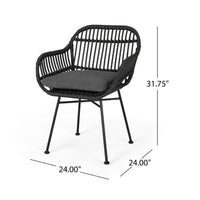 Tee Outdoor Conversation Chair Set of 2, Gray Rattan, Black Metal -BM335329