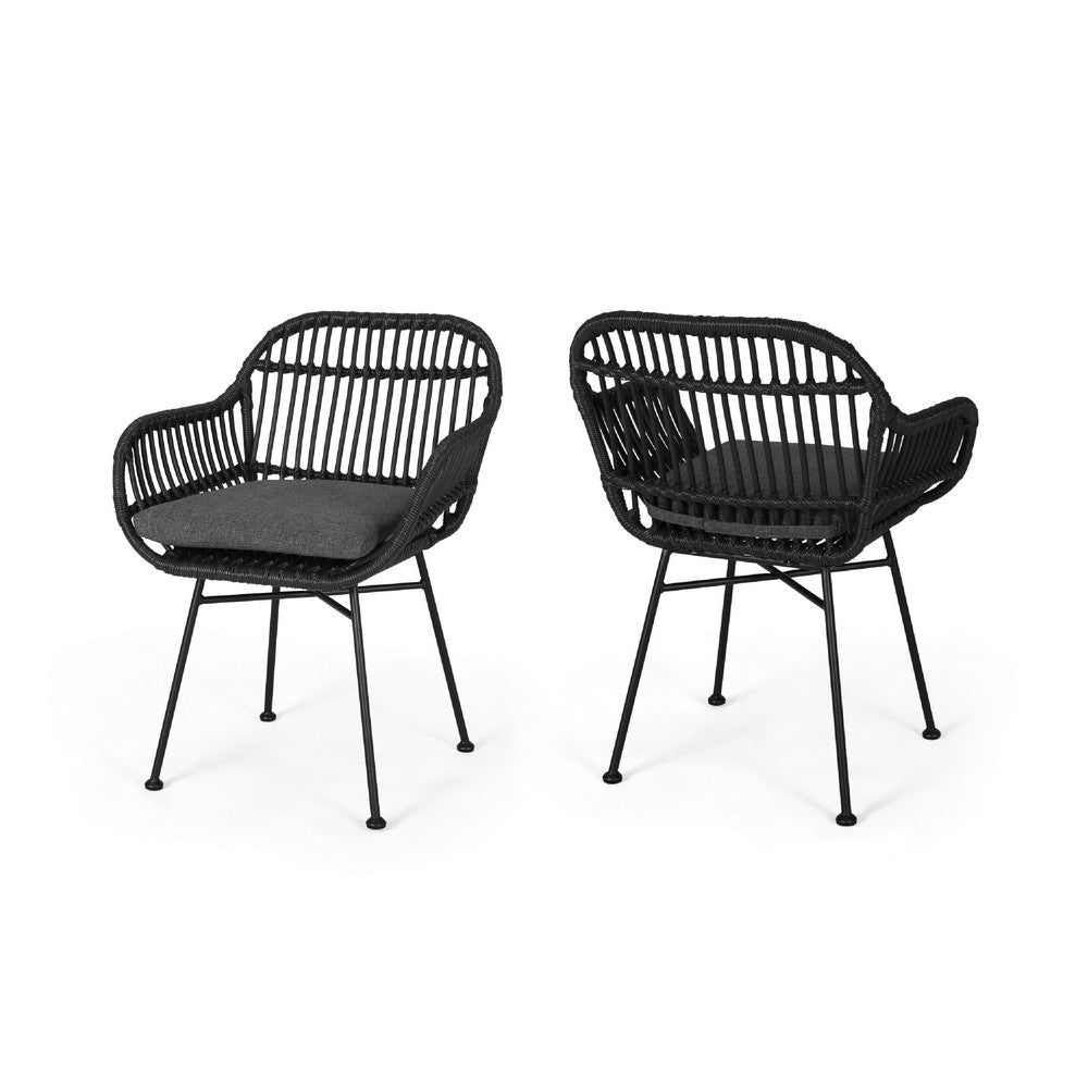 Tee Outdoor Conversation Chair Set of 2, Gray Rattan, Black Metal -BM335329