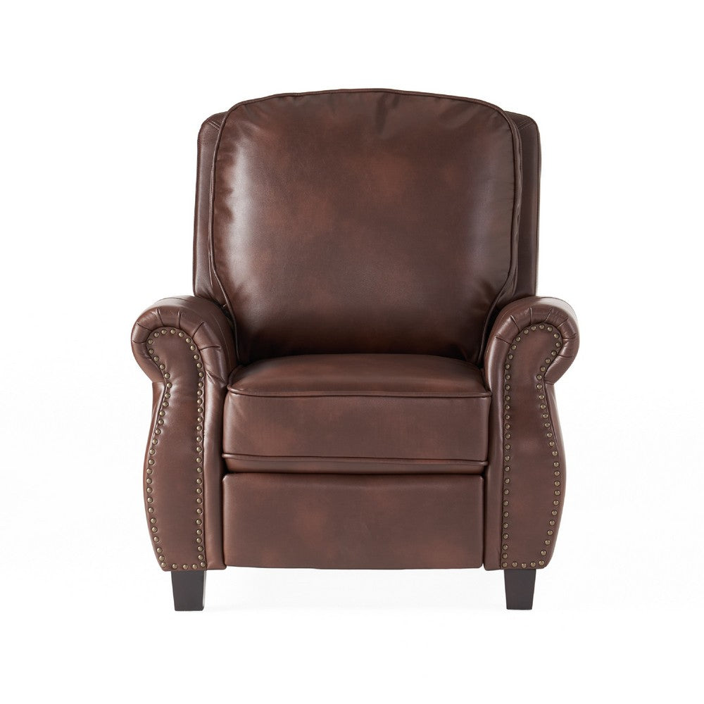 Manual Recliner Chair, Push Back Design, Classic Brown Faux Leather -BM335339