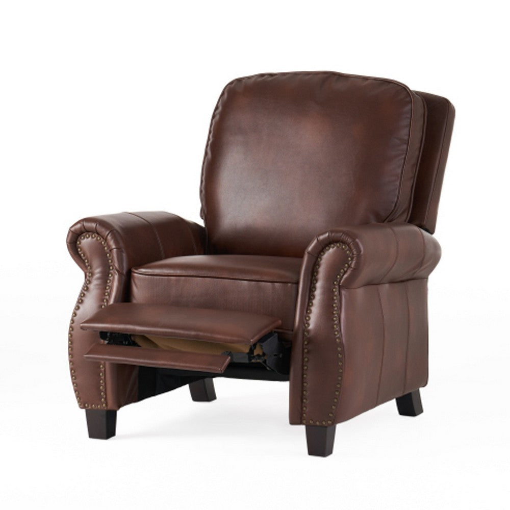 Manual Recliner Chair, Push Back Design, Classic Brown Faux Leather -BM335339