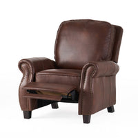 Manual Recliner Chair, Push Back Design, Classic Brown Faux Leather -BM335339