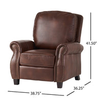 Manual Recliner Chair, Push Back Design, Classic Brown Faux Leather -BM335339