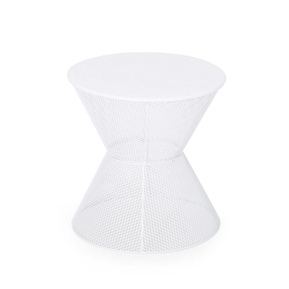 Nian Outdoor Side Table, Matte White Iron, Hourglass Shape, 18 Inch -BM335347