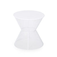 Nian Outdoor Side Table, Matte White Iron, Hourglass Shape, 18 Inch -BM335347