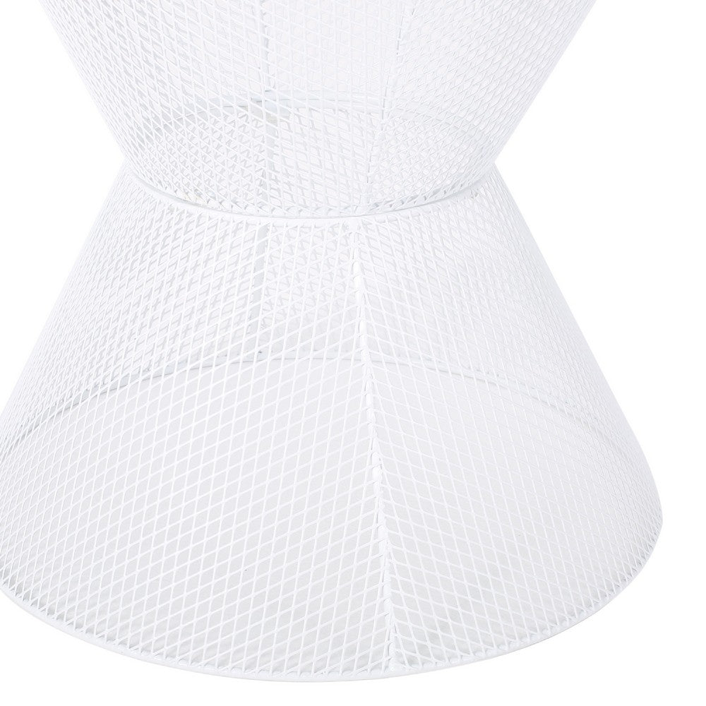 Nian Outdoor Side Table, Matte White Iron, Hourglass Shape, 18 Inch -BM335347