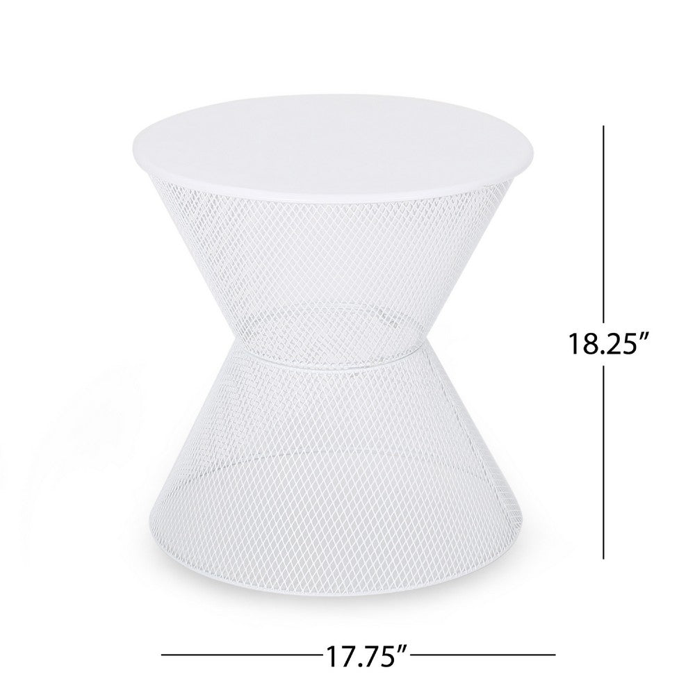 Nian Outdoor Side Table, Matte White Iron, Hourglass Shape, 18 Inch -BM335347
