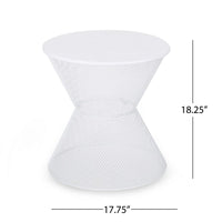 Nian Outdoor Side Table, Matte White Iron, Hourglass Shape, 18 Inch -BM335347