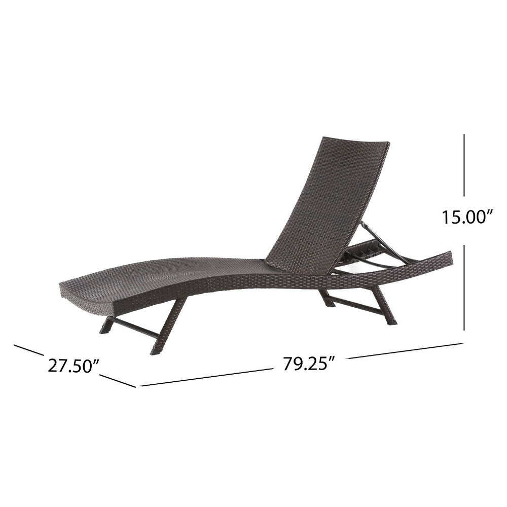 Stela Outdoor Chaise Lounger, Dark Brown Rattan, Metal Frame, 79 Inch -BM335348