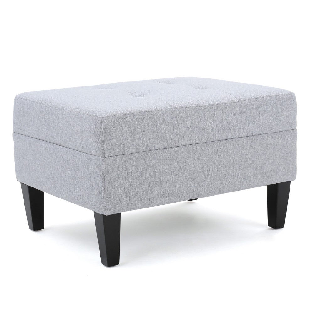 Ottoman, Light Gray Soft Cushioned Fabric, Black Wood Legs, 29 Inch -BM335349