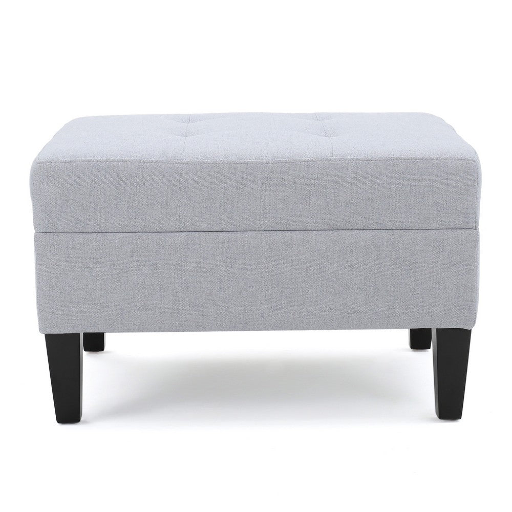 Ottoman, Light Gray Soft Cushioned Fabric, Black Wood Legs, 29 Inch -BM335349