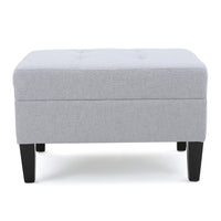 Ottoman, Light Gray Soft Cushioned Fabric, Black Wood Legs, 29 Inch -BM335349
