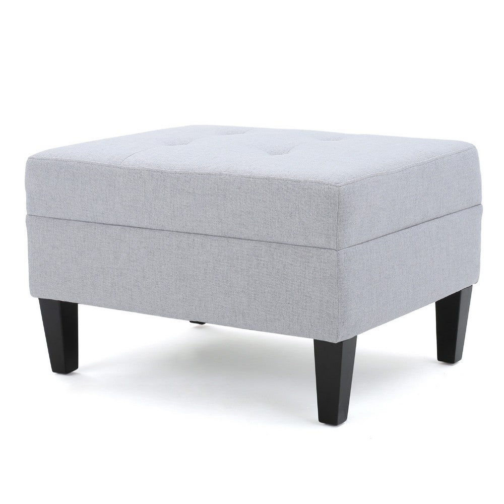 Ottoman, Light Gray Soft Cushioned Fabric, Black Wood Legs, 29 Inch -BM335349