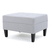Ottoman, Light Gray Soft Cushioned Fabric, Black Wood Legs, 29 Inch -BM335349