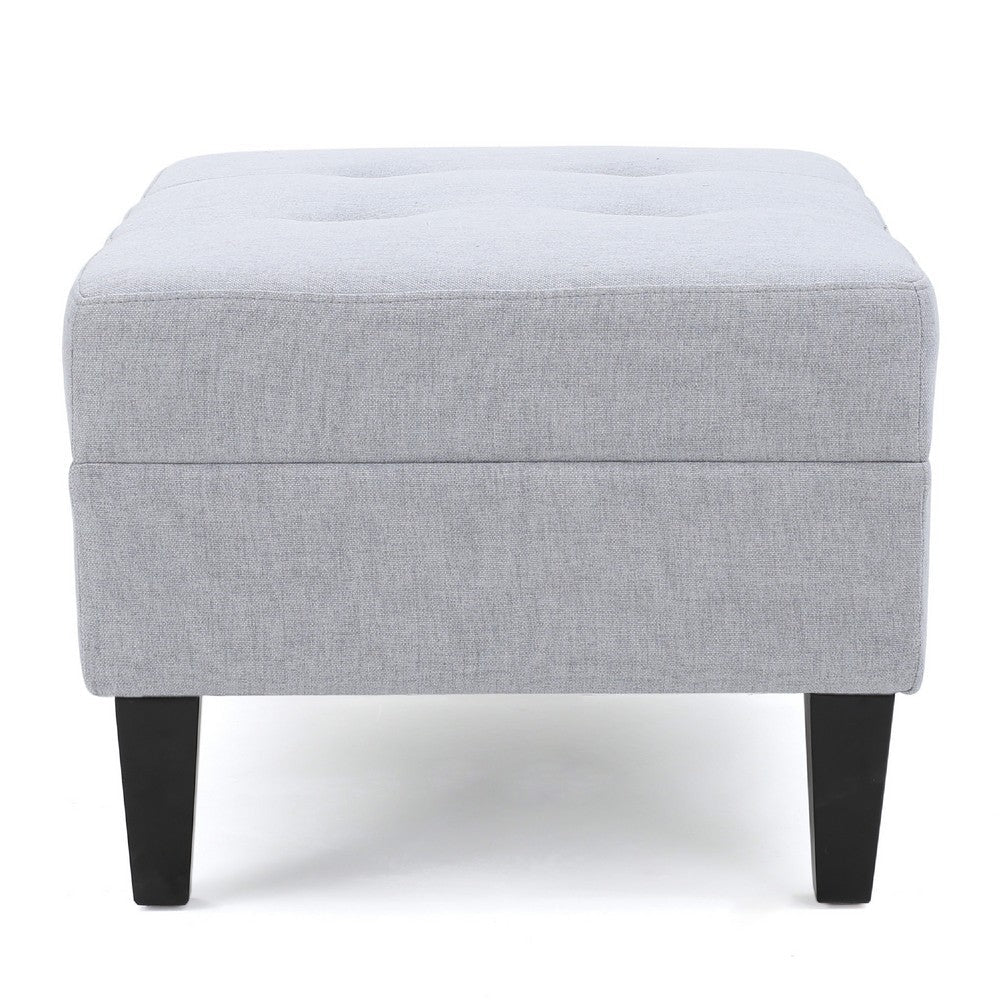 Ottoman, Light Gray Soft Cushioned Fabric, Black Wood Legs, 29 Inch -BM335349