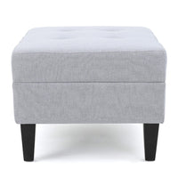 Ottoman, Light Gray Soft Cushioned Fabric, Black Wood Legs, 29 Inch -BM335349