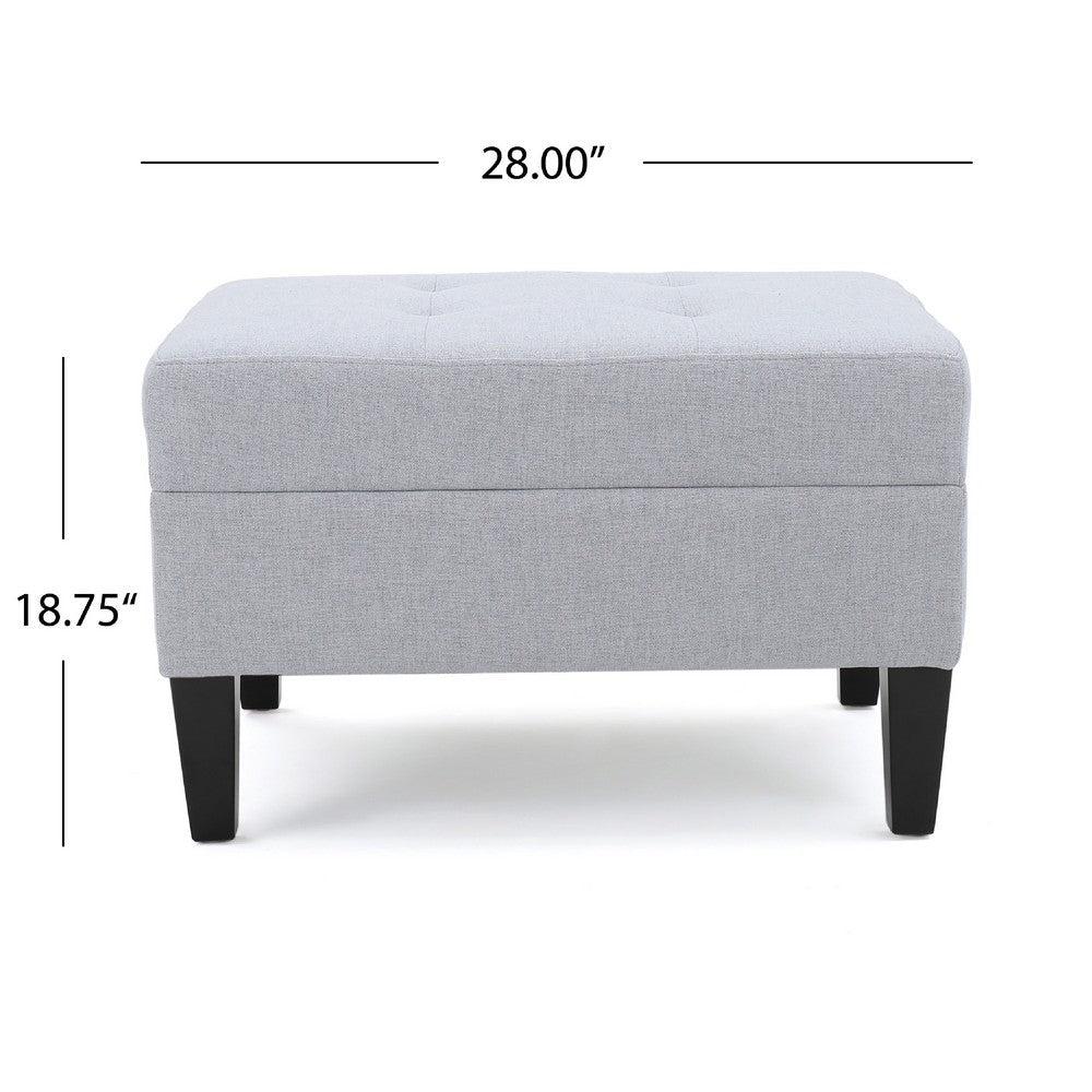 Ottoman, Light Gray Soft Cushioned Fabric, Black Wood Legs, 29 Inch -BM335349