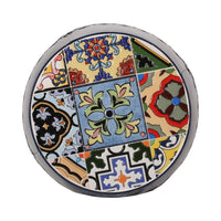 Rosie Outdoor Side Table, Dark Blue Iron, Lace Cut Drum Shape, 12 Inch -BM335353