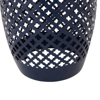 Rosie Outdoor Side Table, Dark Blue Iron, Lace Cut Drum Shape, 12 Inch -BM335353