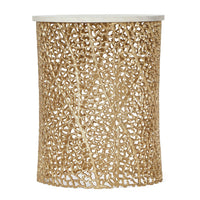 Accent Table, 16 Inch White Marble Top, Gold Metal Mesh Design Base -BM335358