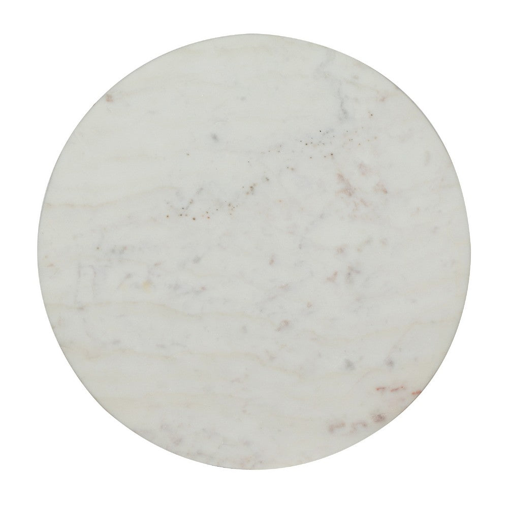 Accent Table, 16 Inch White Marble Top, Gold Metal Mesh Design Base -BM335358