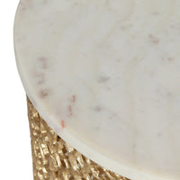 Accent Table, 16 Inch White Marble Top, Gold Metal Mesh Design Base -BM335358