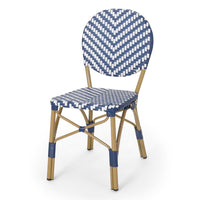 Outdoor French Bistro Chair Set of 2, White Blue Wicker Woven, Brown -BM335368