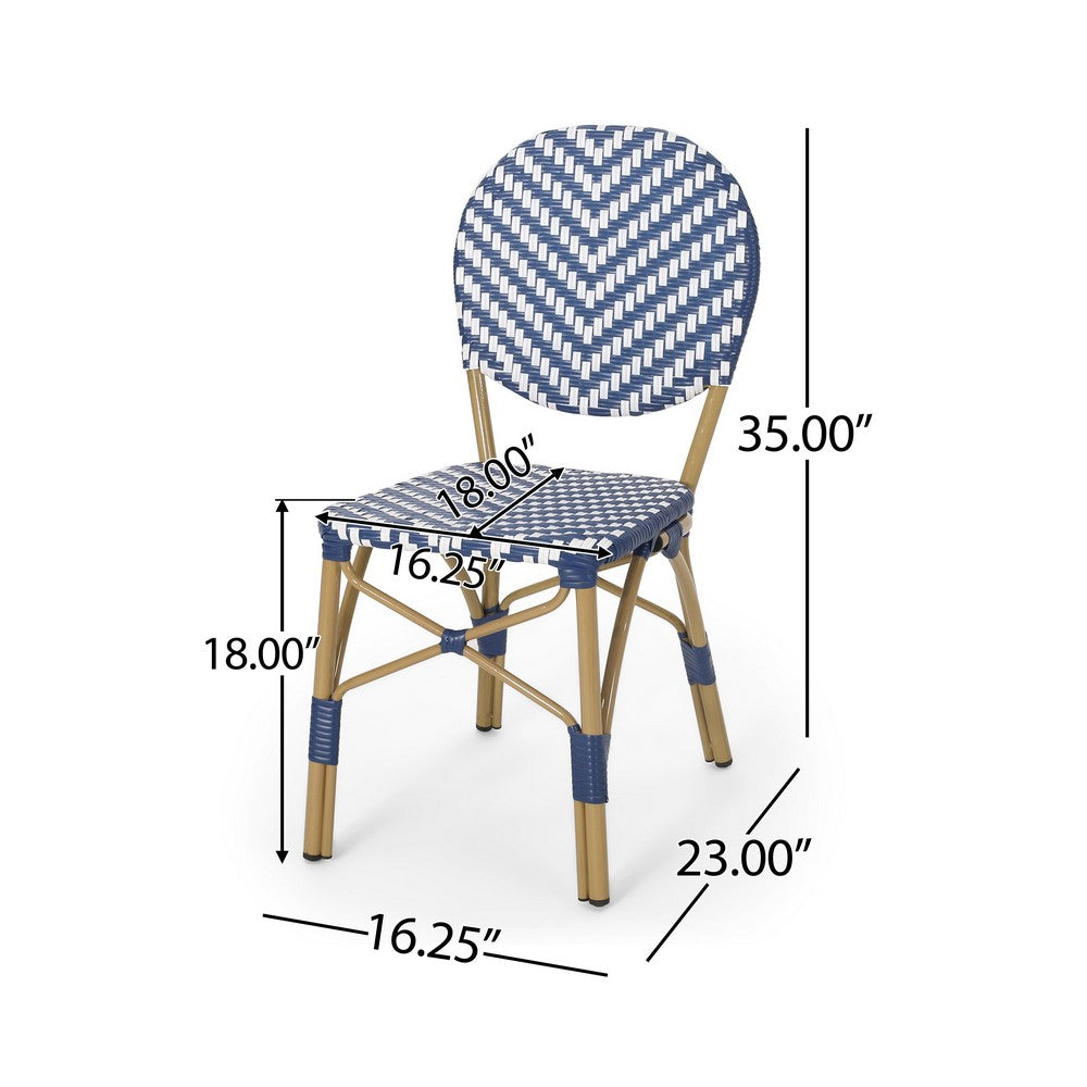 Outdoor French Bistro Chair Set of 2, White Blue Wicker Woven, Brown -BM335368