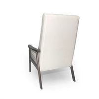 Modern Accent Chair, Snow White Tufted Faux Leather, Brown Rubberwood -BM335370