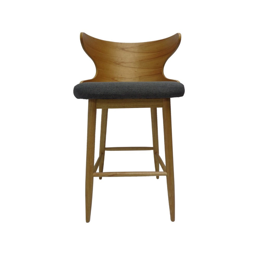Modern Bar Height Chair Set of 2, Curved Backrest Charcoal Gray, Brown -BM335380