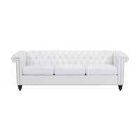 Chis Sofa, Deep Chesterfield Tufted White Faux Leather, 83 Inch -BM335398