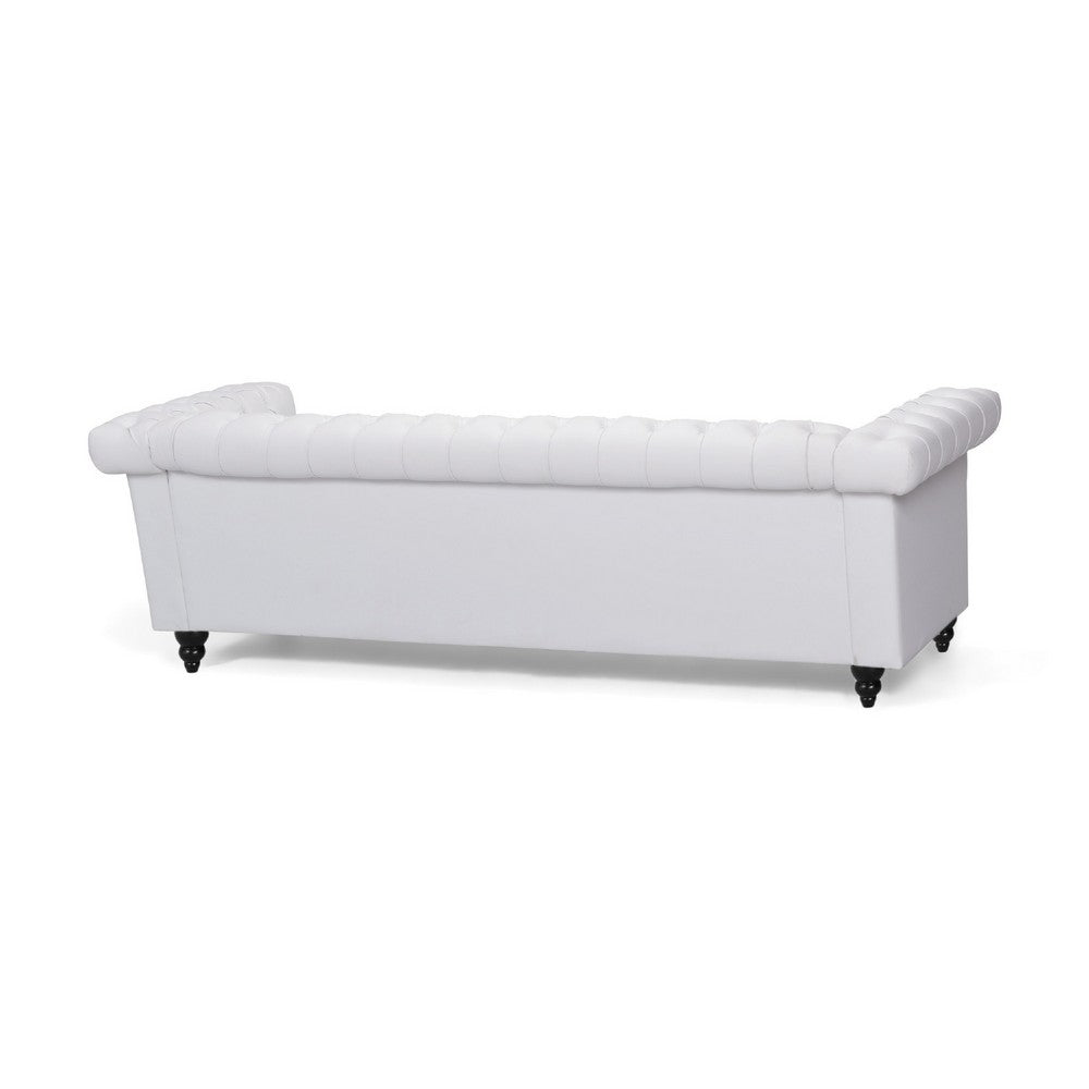 Chis Sofa, Deep Chesterfield Tufted White Faux Leather, 83 Inch -BM335398