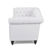 Chis Sofa, Deep Chesterfield Tufted White Faux Leather, 83 Inch -BM335398