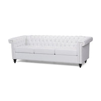 Chis Sofa, Deep Chesterfield Tufted White Faux Leather, 83 Inch -BM335398