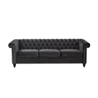 Chis 3 Seater Sofa, Chesterfield Tufted Black Velvet, 83 Inch -BM335399