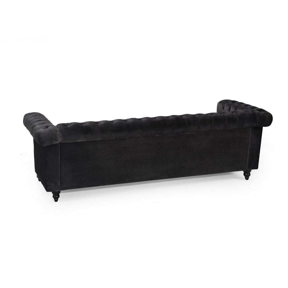 Chis 3 Seater Sofa, Chesterfield Tufted Black Velvet, 83 Inch -BM335399