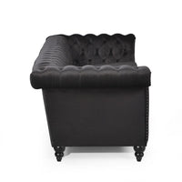 Chis 3 Seater Sofa, Chesterfield Tufted Black Velvet, 83 Inch -BM335399