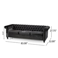 Chis 3 Seater Sofa, Chesterfield Tufted Black Velvet, 83 Inch -BM335399