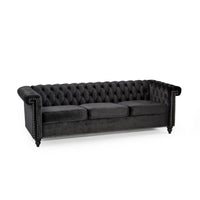 Chis 3 Seater Sofa, Chesterfield Tufted Black Velvet, 83 Inch -BM335399